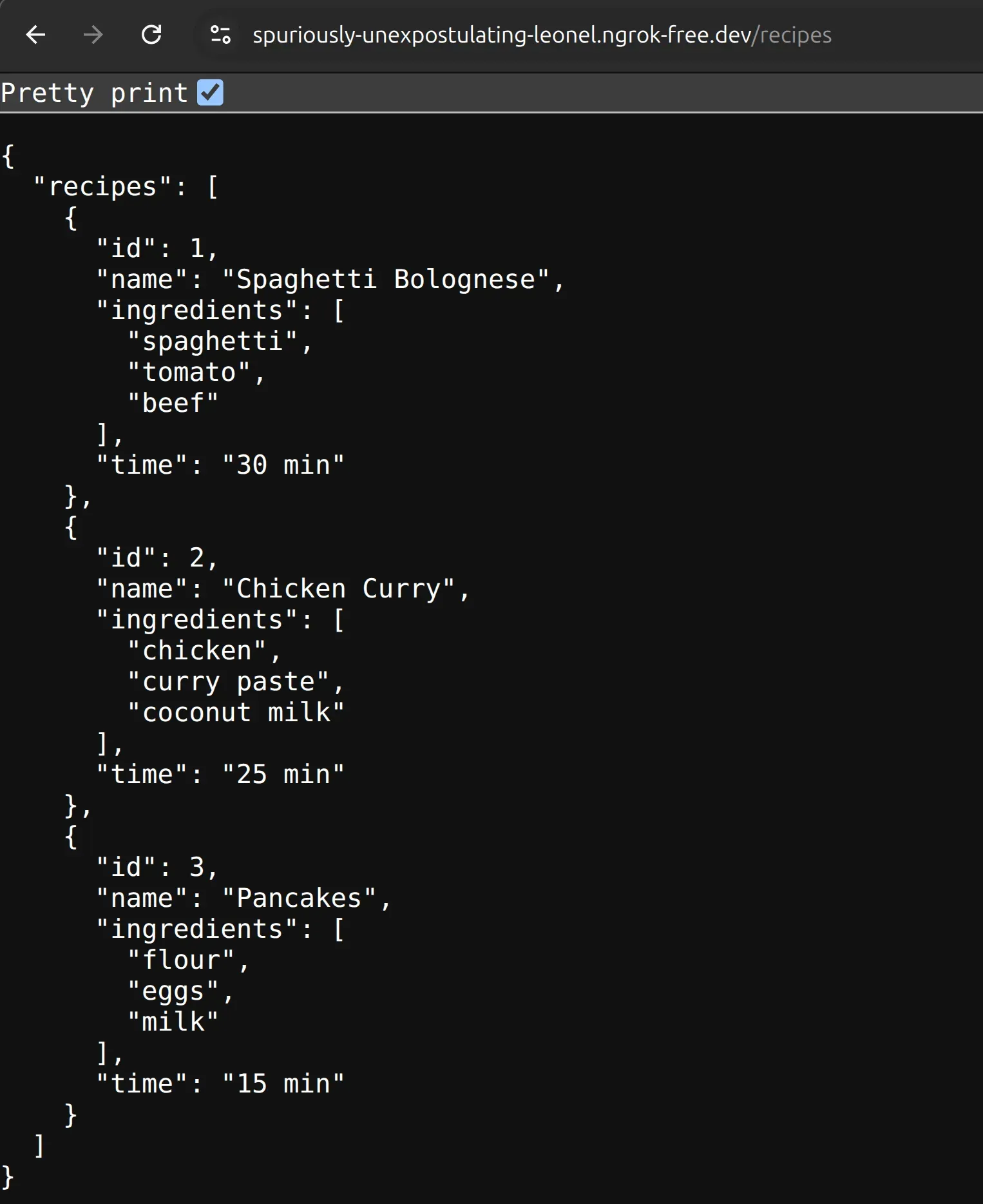 ngrok running application