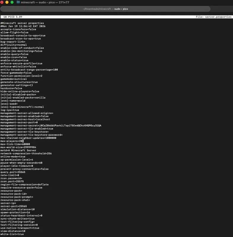 Editing server.properties File