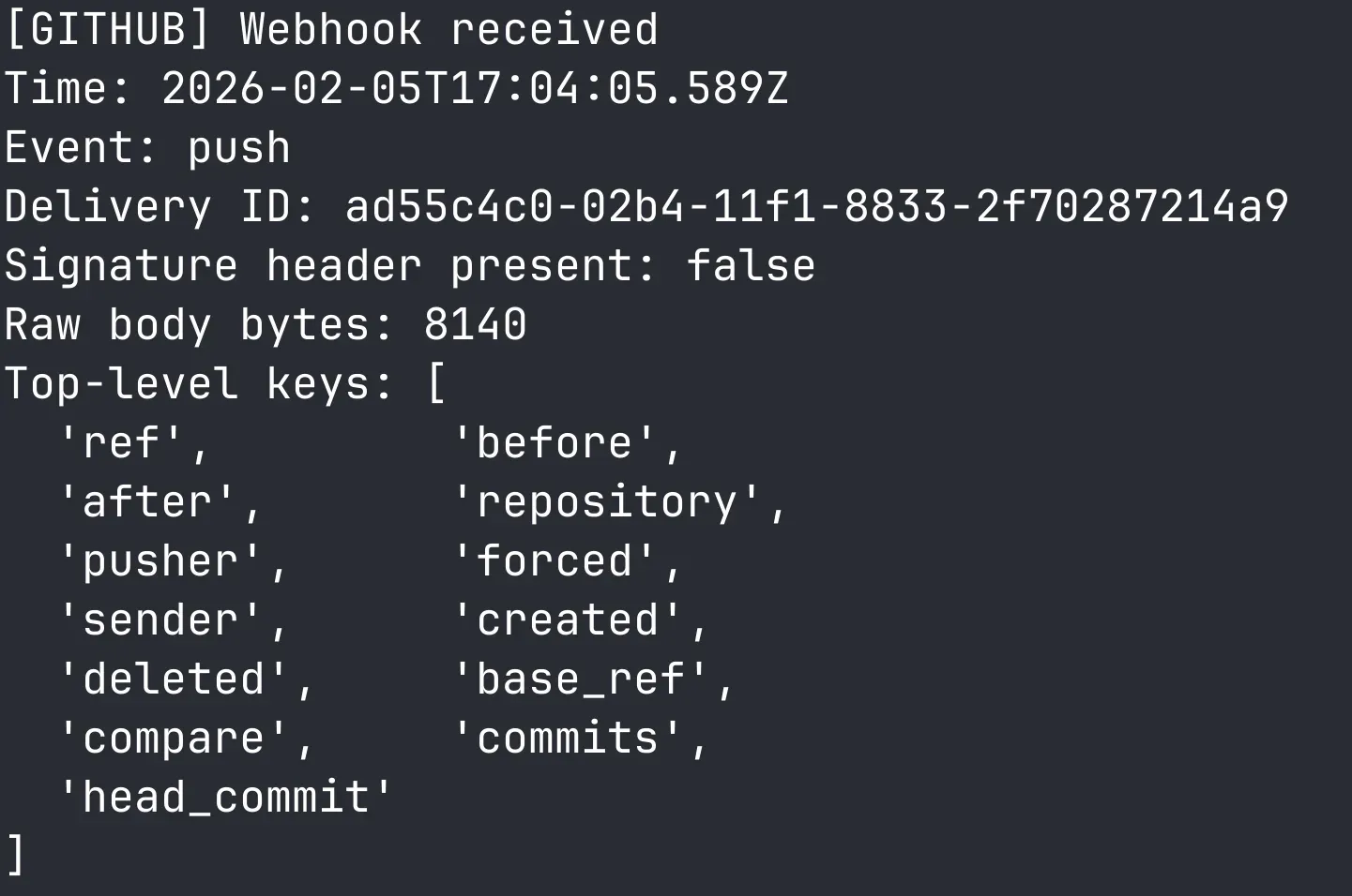 Webhook received from GitHub