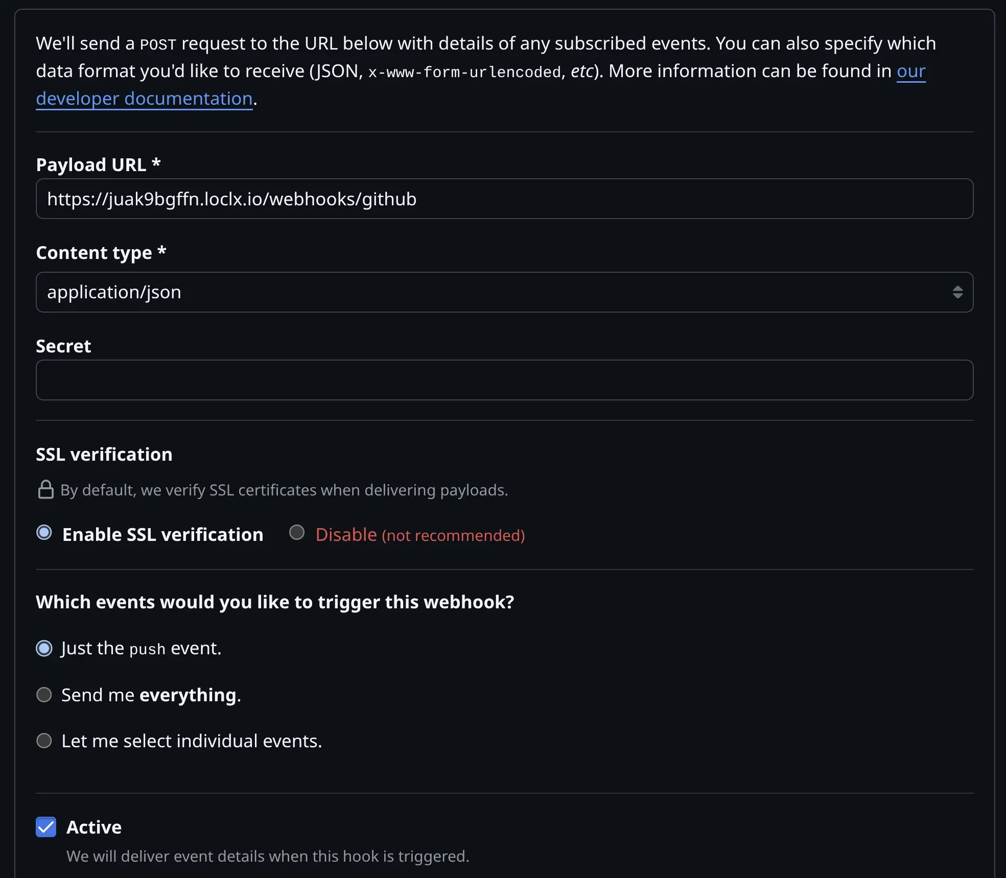 Set up webhook on GitHub