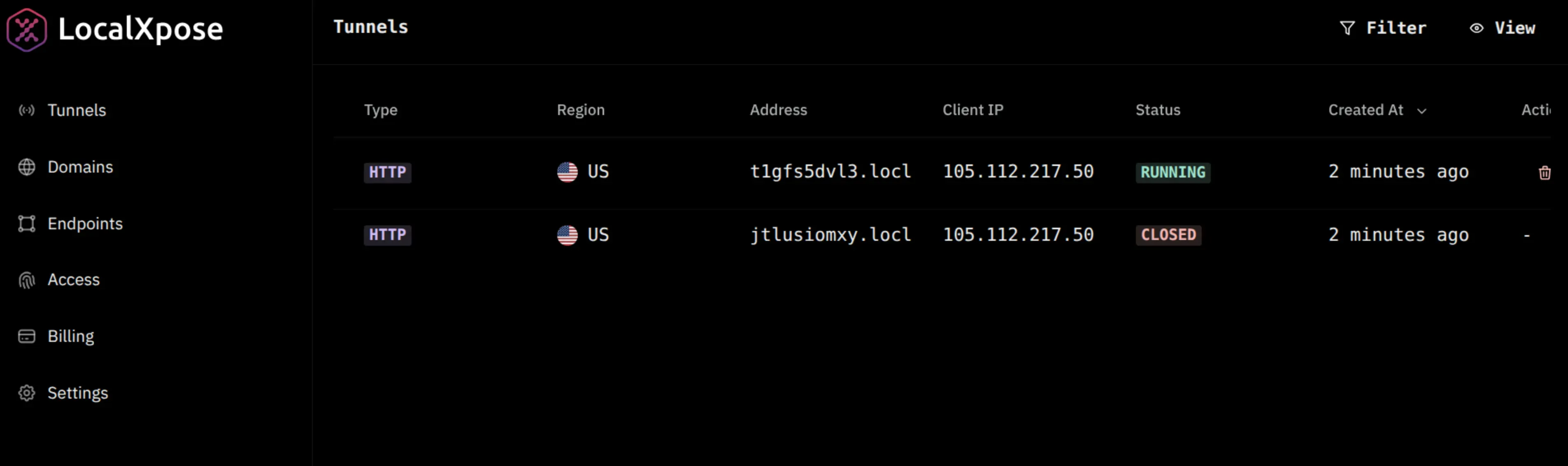 LocalXpose dashboard