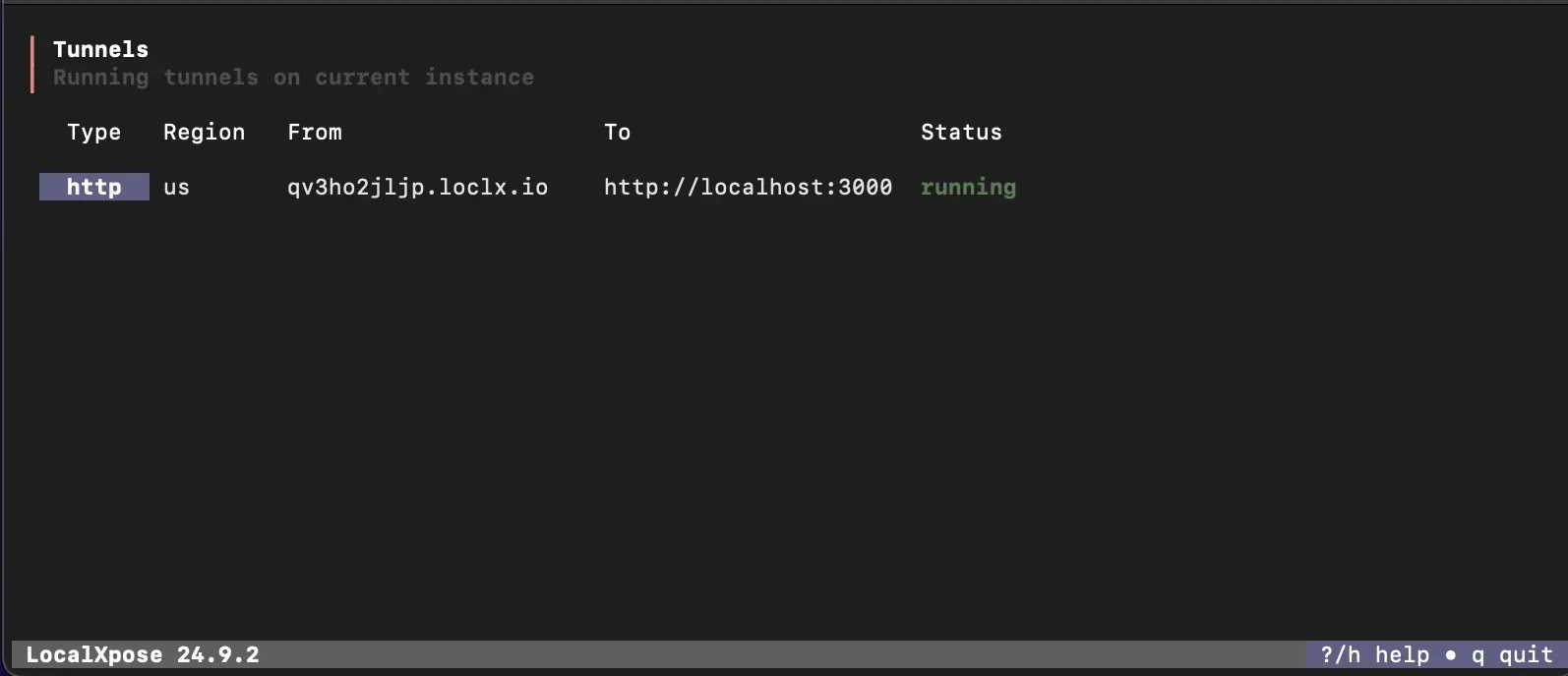 loclx HTTP tunnel running