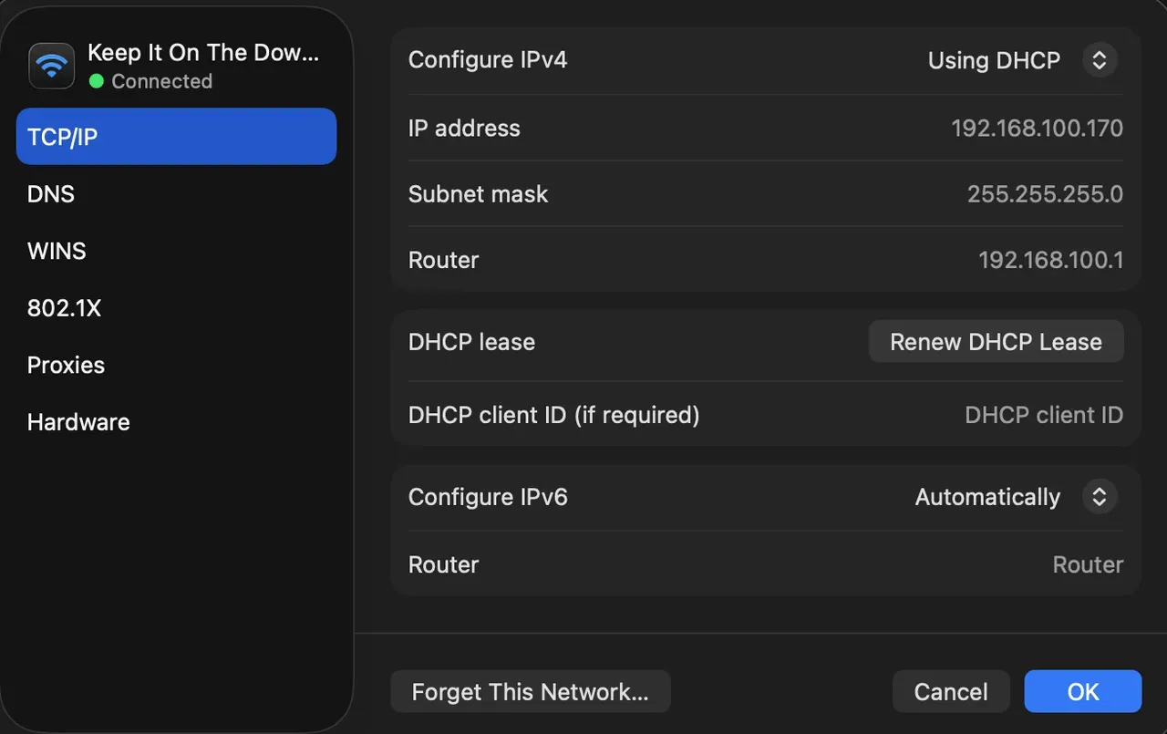 macOS Network Settings IP