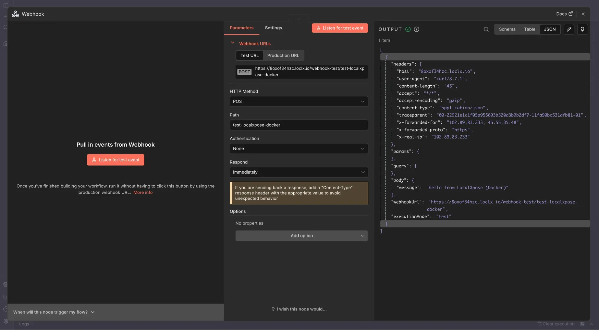 n8n execution from Docker tunnel
