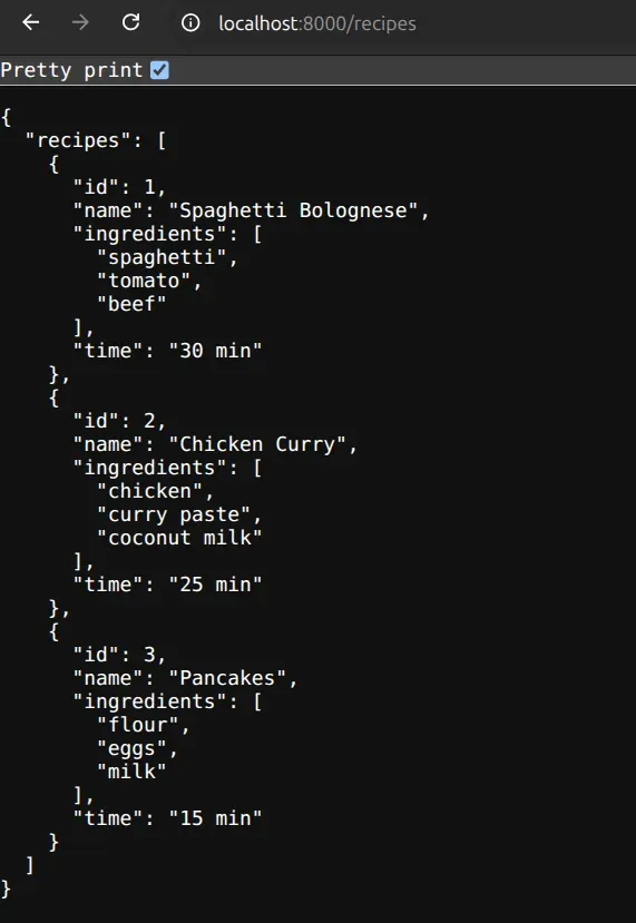 Recipe API running