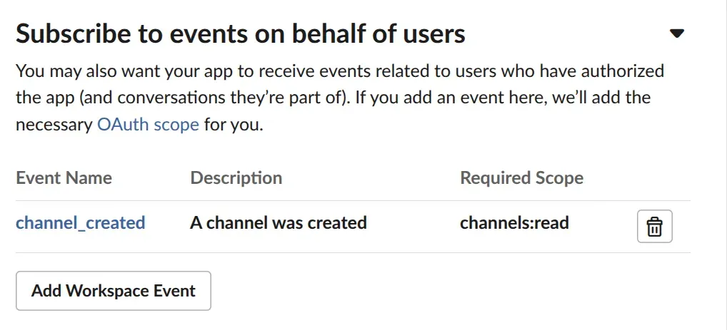 Subscribe to Slack events