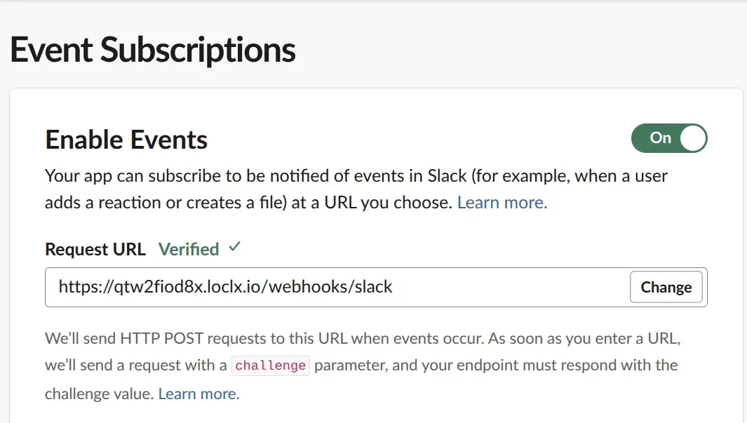 URL verified on Slack