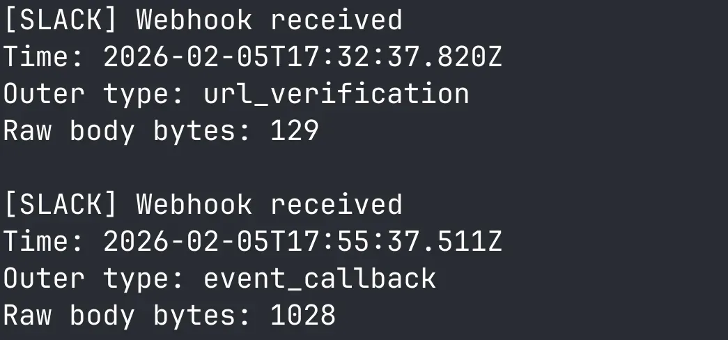 Slack webhook logs